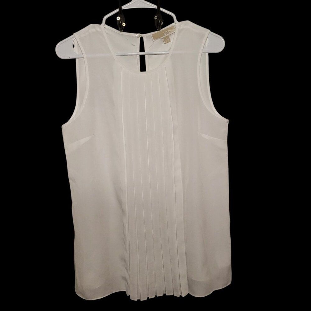 Michael Kors White Sleeveless Pleated Blouse